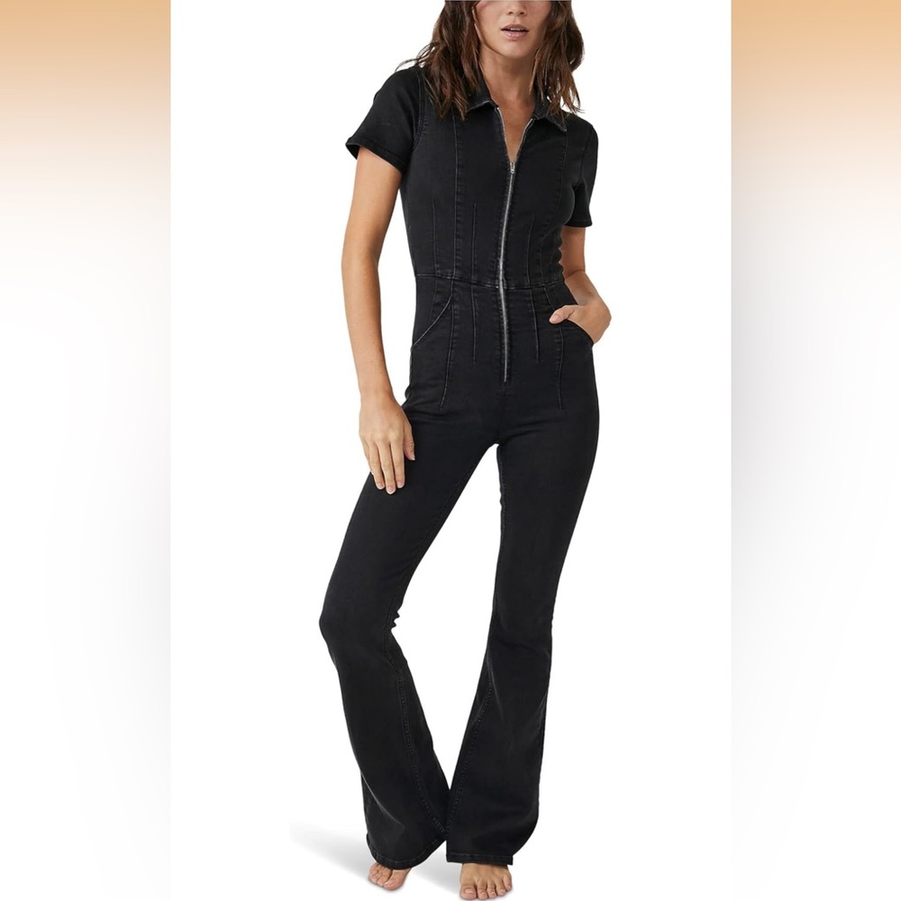 Free People Women's Festival Jayde Flare Jumpsuit Women's Black Zip-Front large